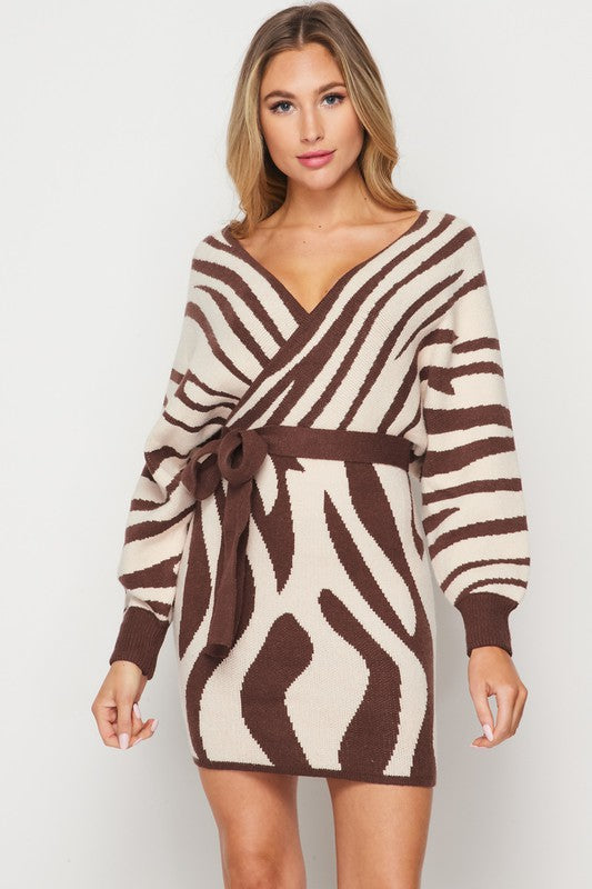  PRDECE Sweater Dress for Women Zebra Striped Pattern