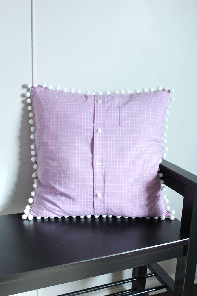 elizabeth o. vintage - pink grid pompom pillow