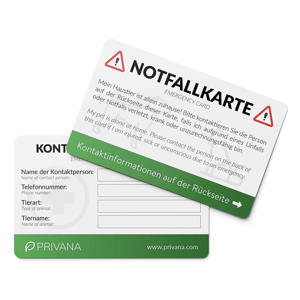 Notfallkarte für Haustiere (z.B. Hunde o. Katzen) - aus PVC - PRIVANA