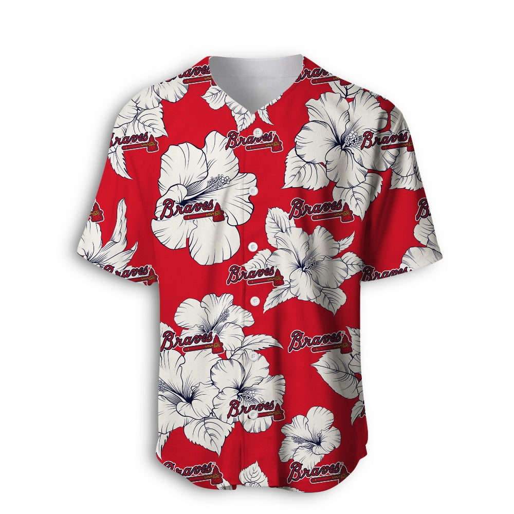 Atlanta Braves Tropical Floral Baseball Shirt