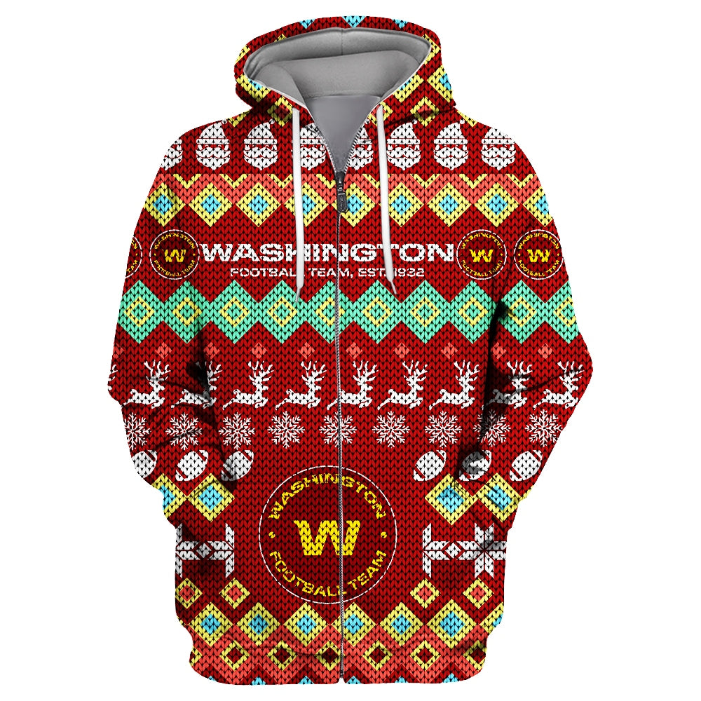 Washington Football Team Colorful Christmas Zipper Hoodie