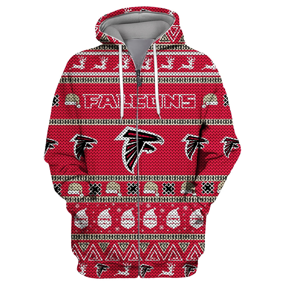 Atlanta Falcons Casual Christmas Zipper Hoodie