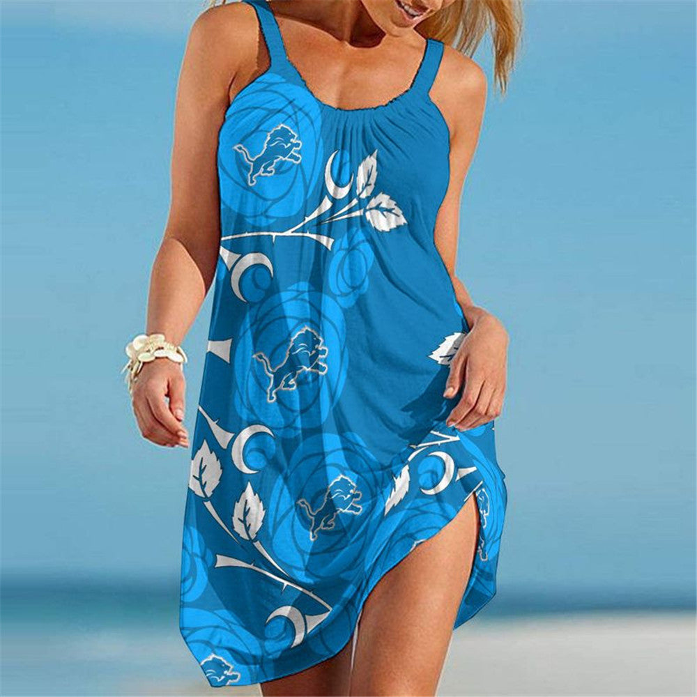 Detroit Lions Women Floral Beach Dress