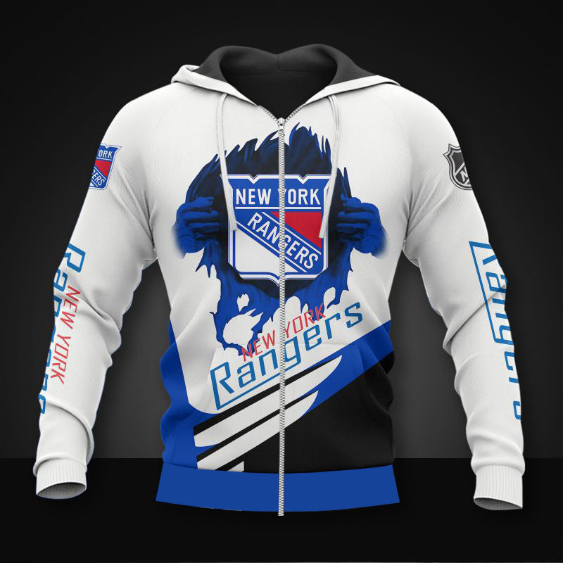 New York Rangers Casual 3D Zipper Hoodie