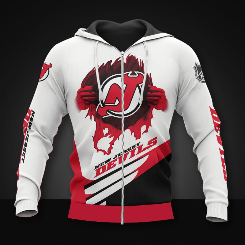 New Jersey Devils Casual 3D Zipper Hoodie