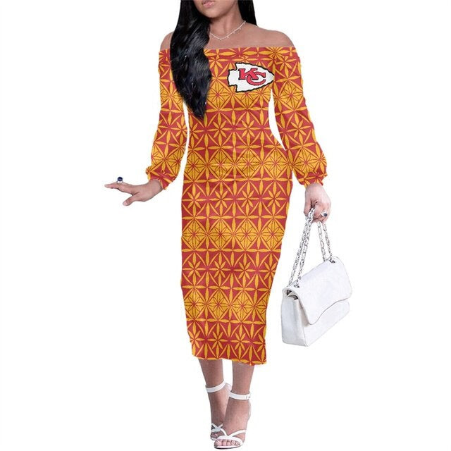 Kansas City Chiefs Women Elegant Aloha Midi Dress