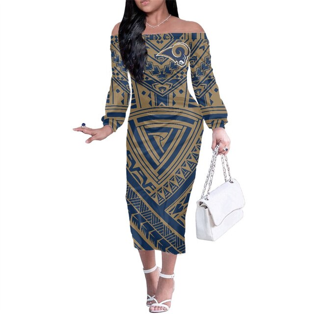 Los Angeles Rams Women Elegant Aloha Midi Dress