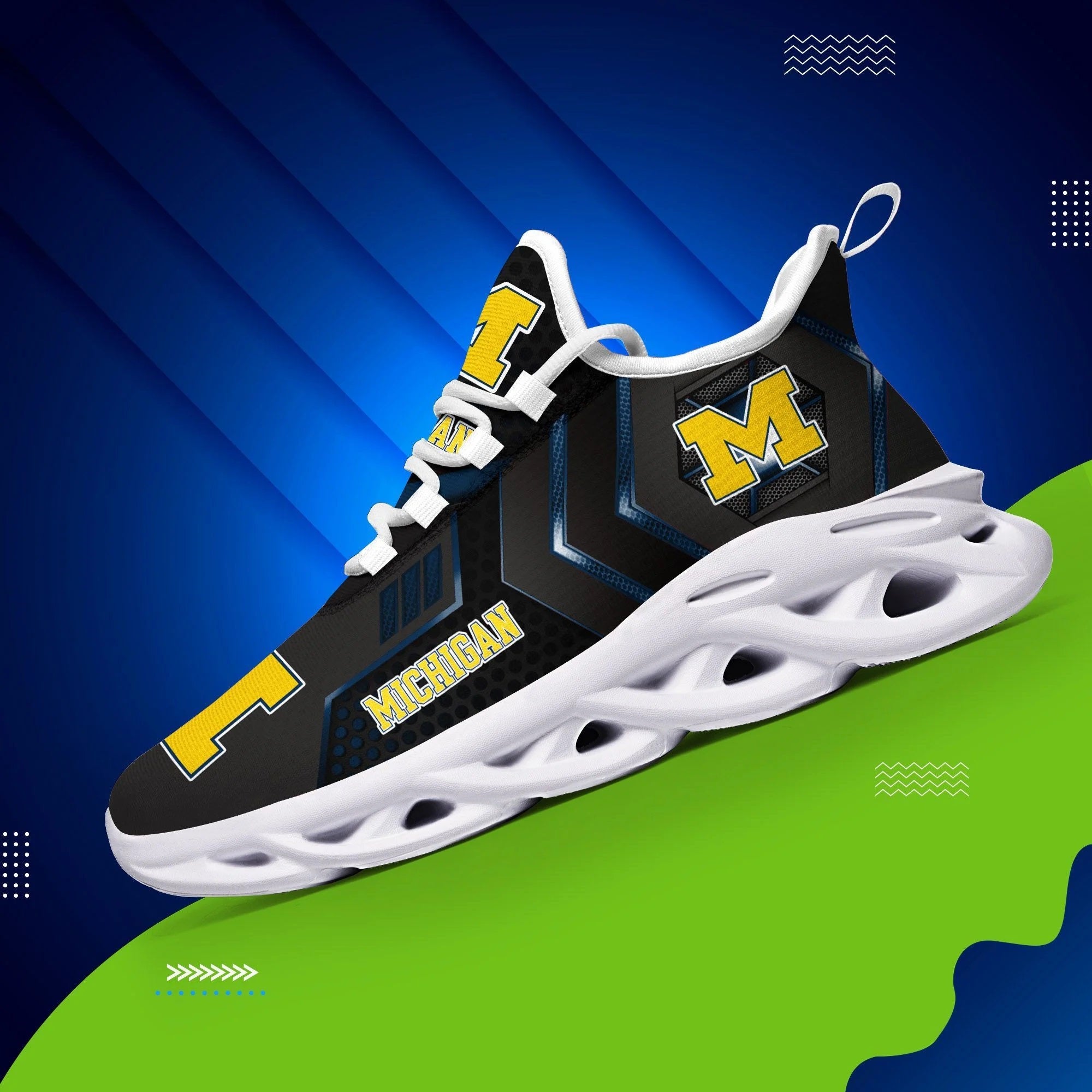 Michigan Wolverines Casual 3D Air Max Running Shoes