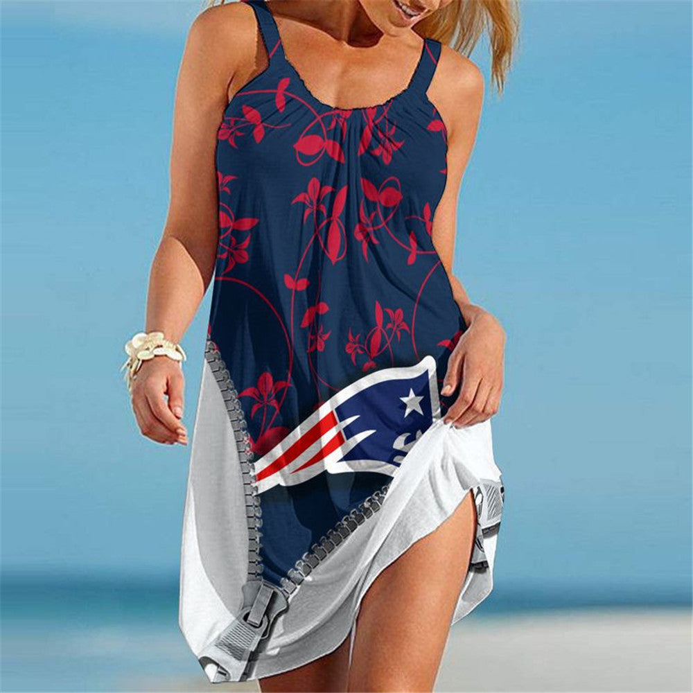 New England Patriots Women Floral 3D Beach Dress