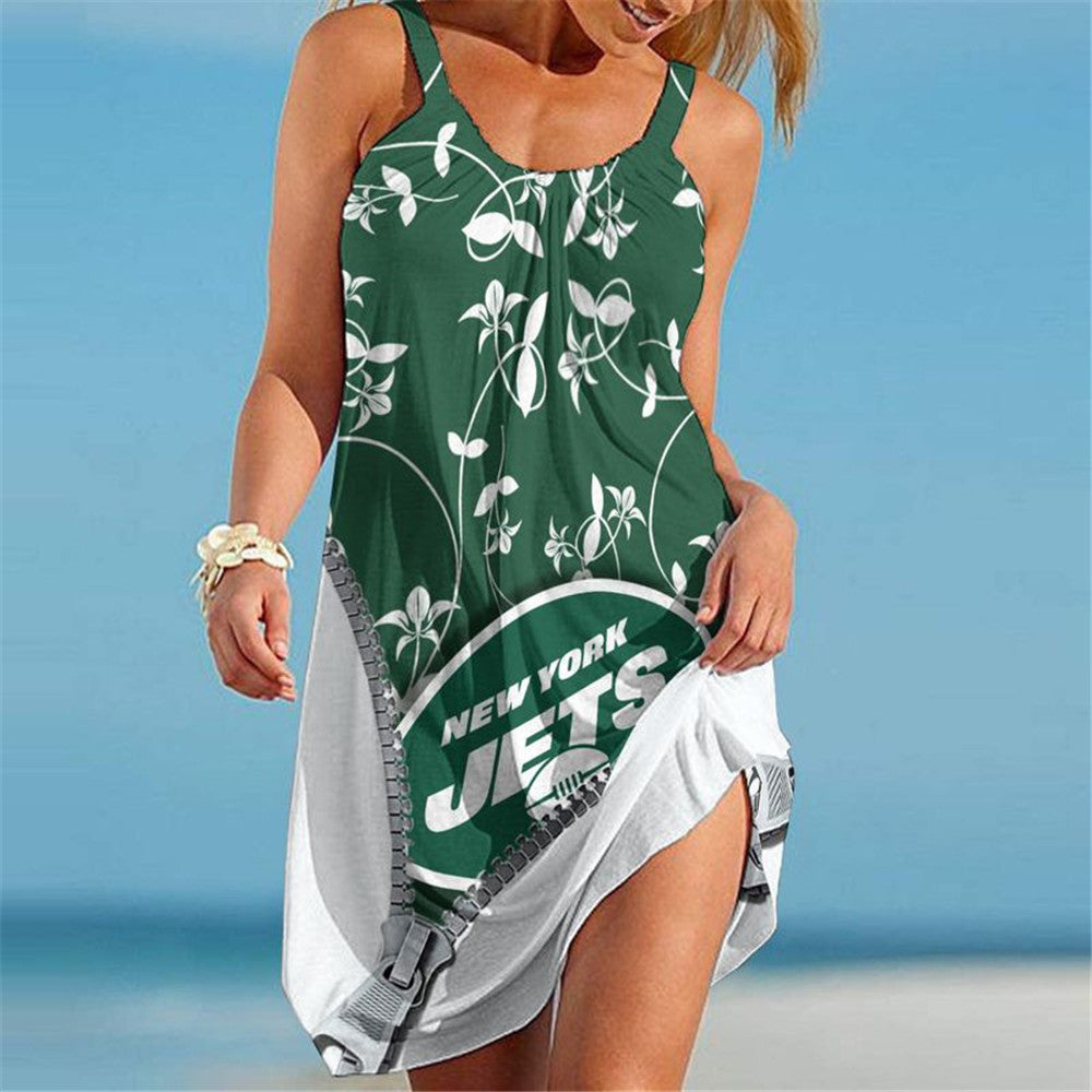 New York Jets Women Floral 3D Beach Dress