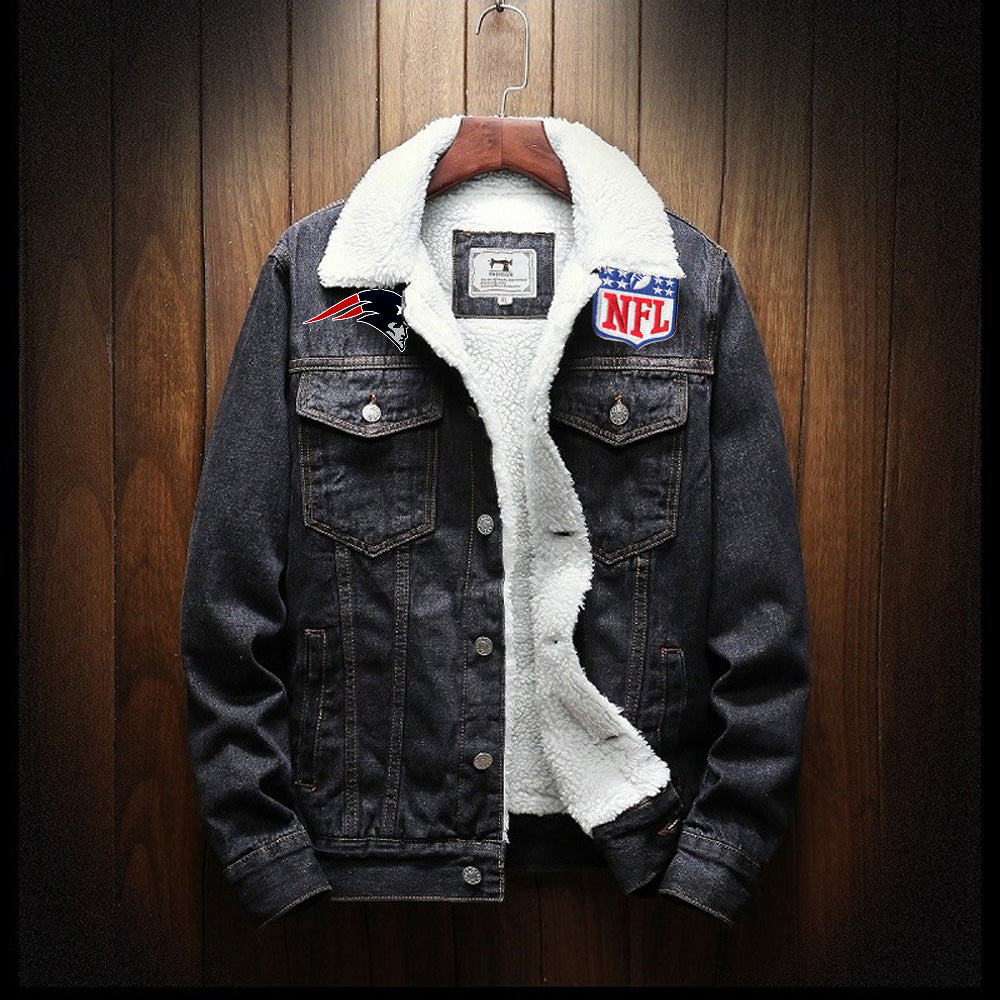 New England Patriots Fur Denim Jacket