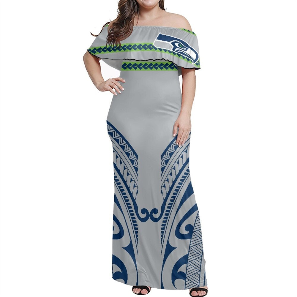 Seattle Seahawks Women Elegant Aloha Maxi Dress