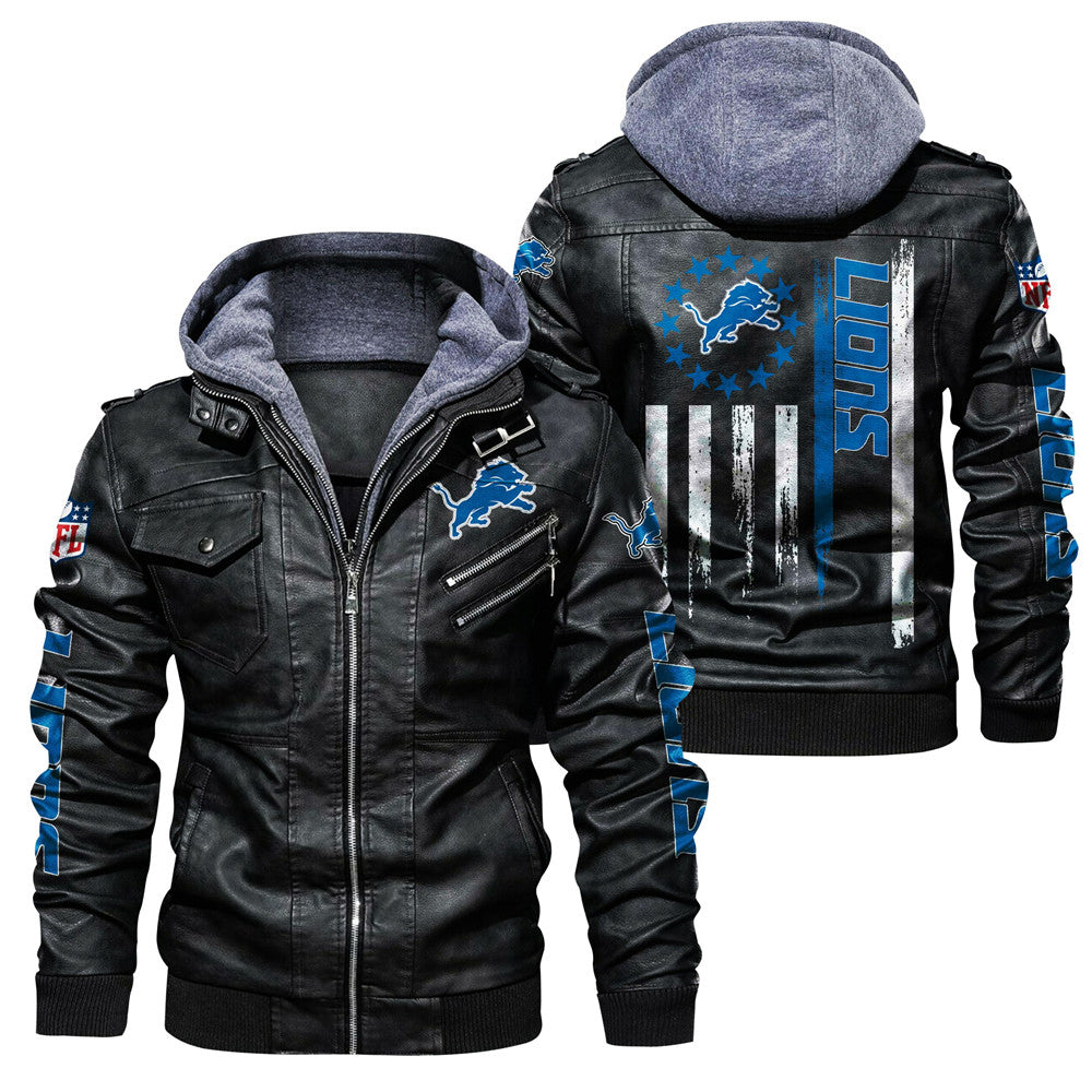 Detroit Lions Flag Leather Jacket