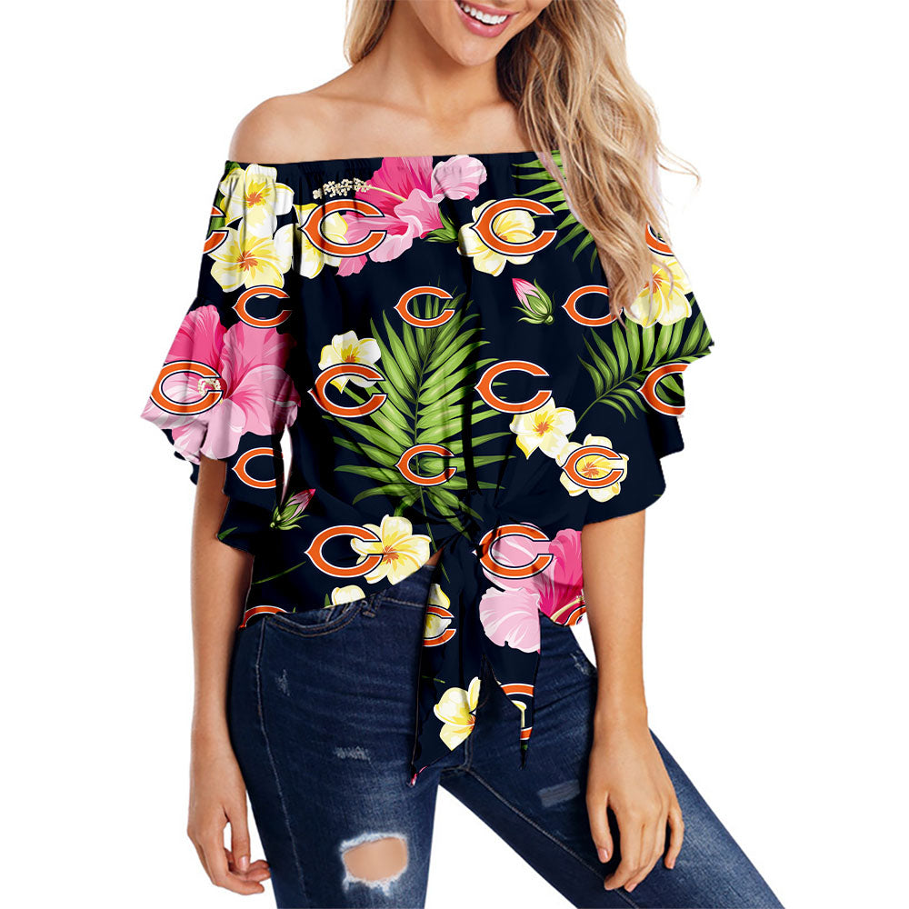 Chicago Bears Women Summer Floral Strapless Shirt