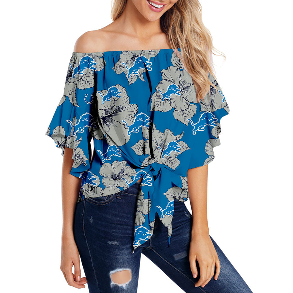 Detroit Lions Women Tropical Floral Strapless Shirt