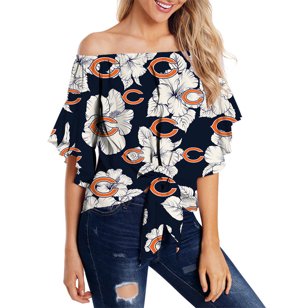 Chicago Bears Women Tropical Floral Strapless Shirt