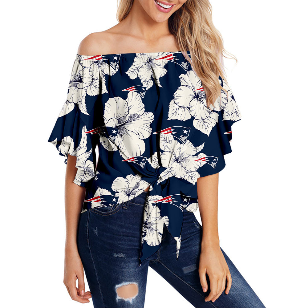 New England Patriots Women Tropical Floral Strapless Shirt