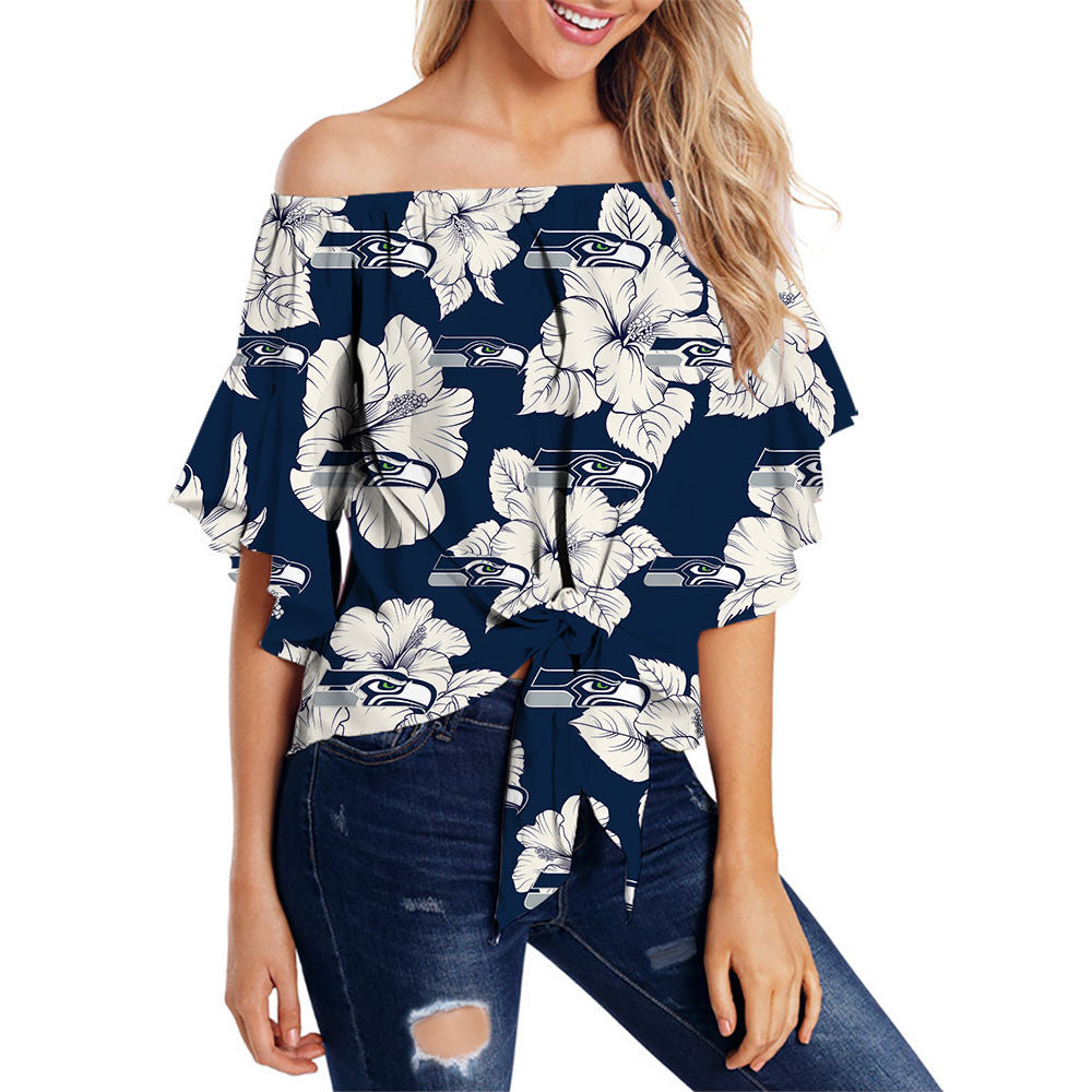 Seattle Seahawks Women Tropical Floral Strapless Shirt