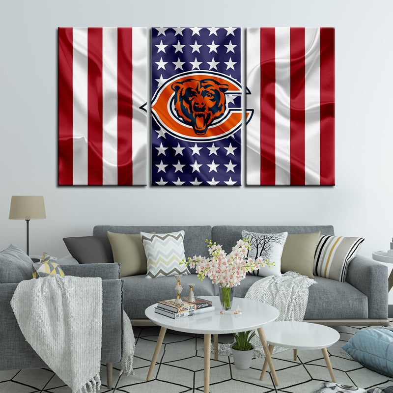 Chicago Bears American Flag Wall Canvas