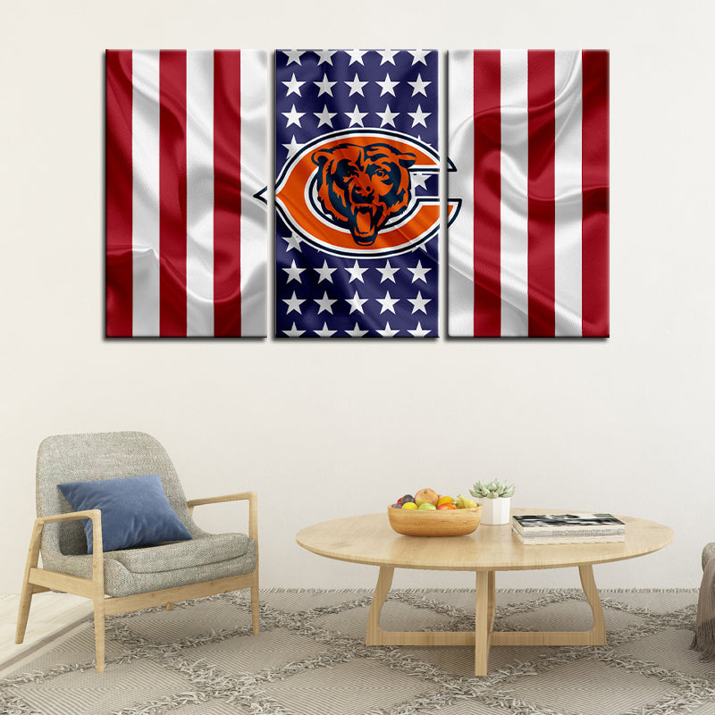 Chicago Bears American Flag Wall Canvas