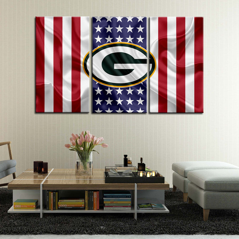Green Bay Packers American Flag Wall Canvas