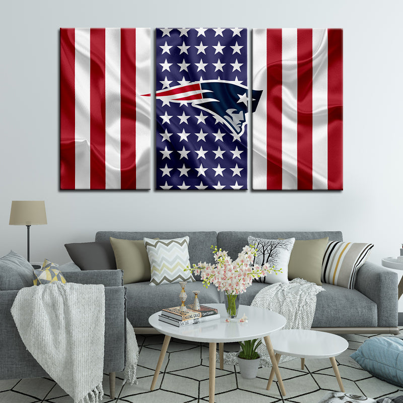 New England Patriots American Flag Wall Canvas