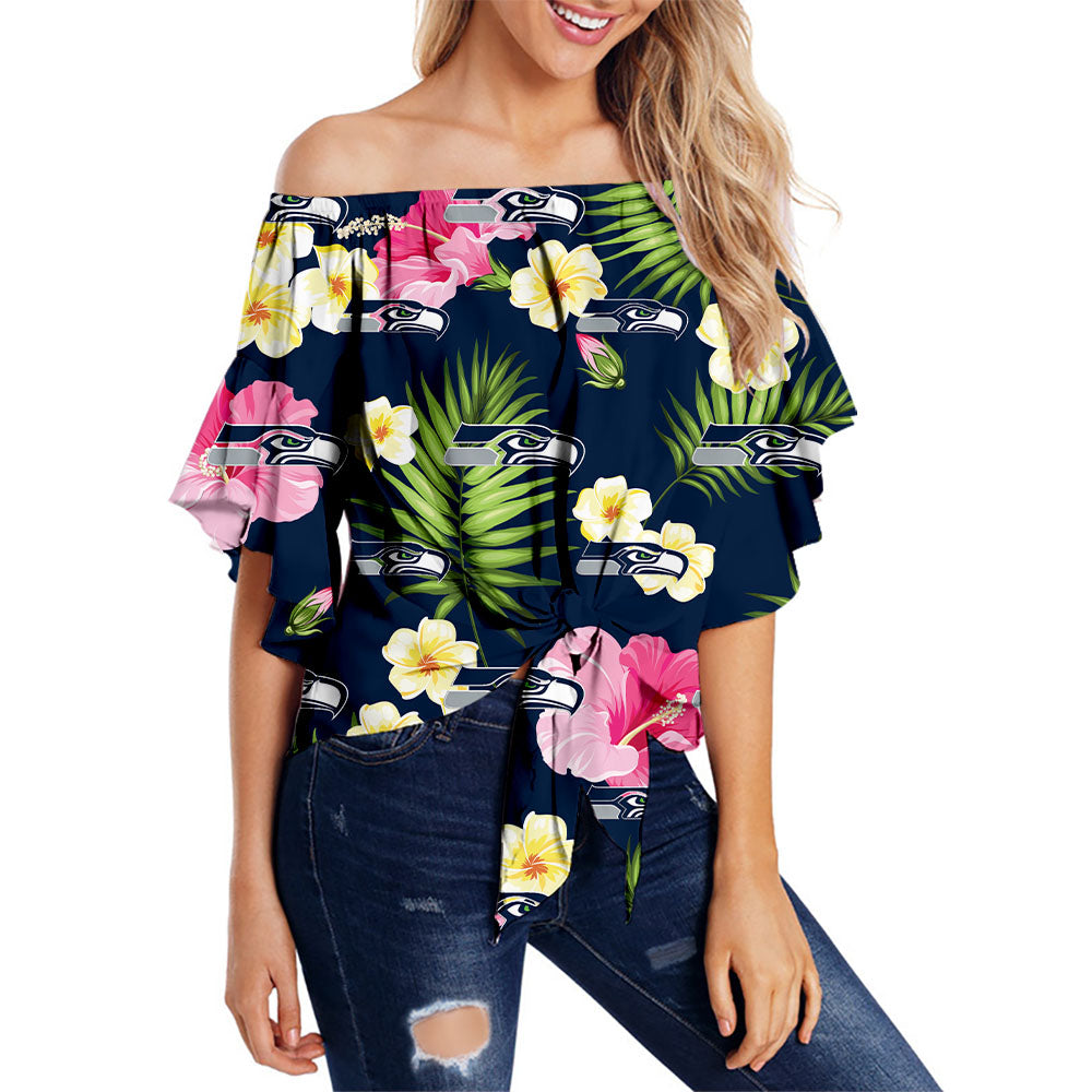 Seattle Seahawks Women Summer Floral Strapless Shirt