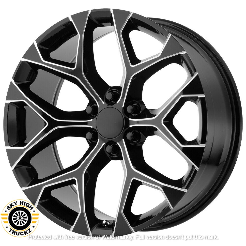 Set 4 22x9 Black Milled Snowflake Wheels Rims 6x139 7 24 Sky High Truckz