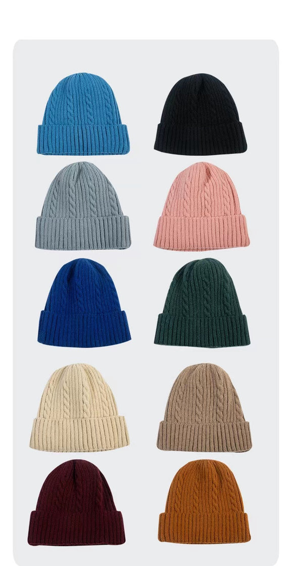 Winter Hat Twist Woven Beanie Knit Solid Color Snow Cap