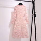 Women's Pink Floral Print Tie Front Casual A-line Party Elegant Dress