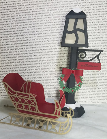 Download Christmas Sleigh And Lamp Post 3d Paper Craft Project