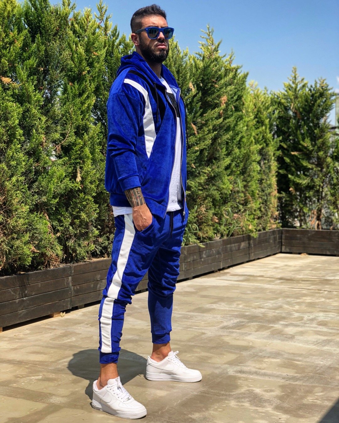 blue and white tracksuit