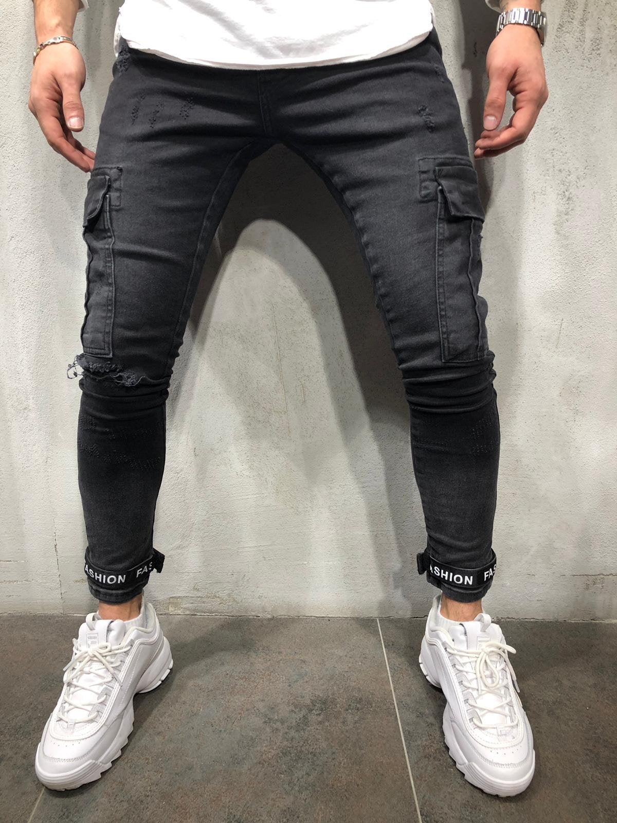 denim jeans with cargo pockets