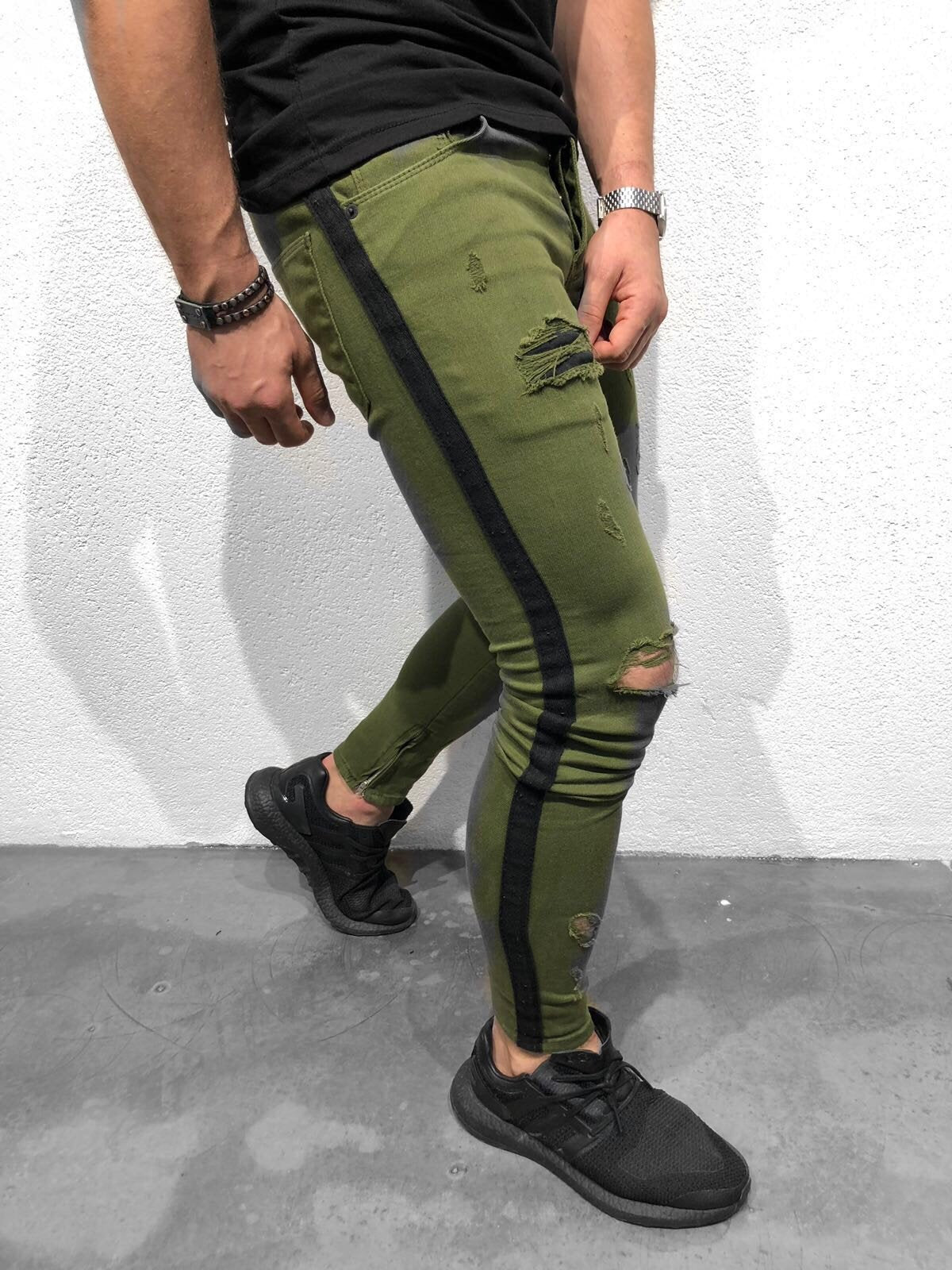 green ripped skinny jeans