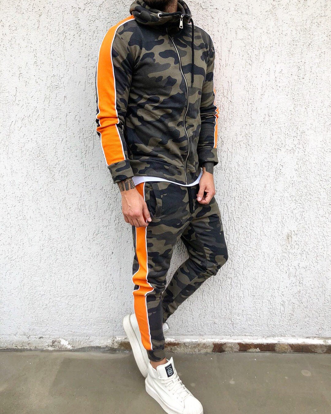 grey nike tracksuit with orange stripe