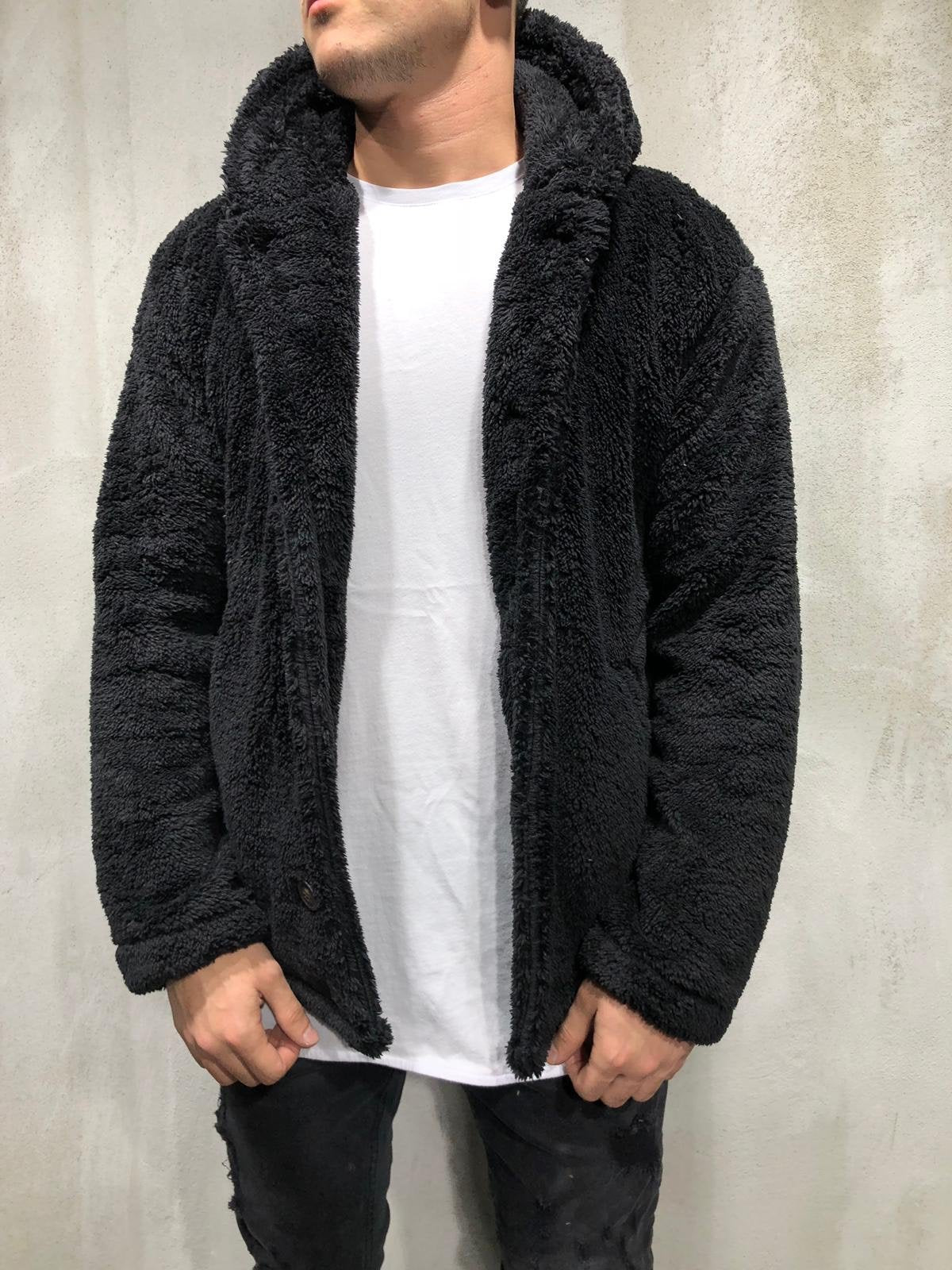 black sherpa jacket with hood