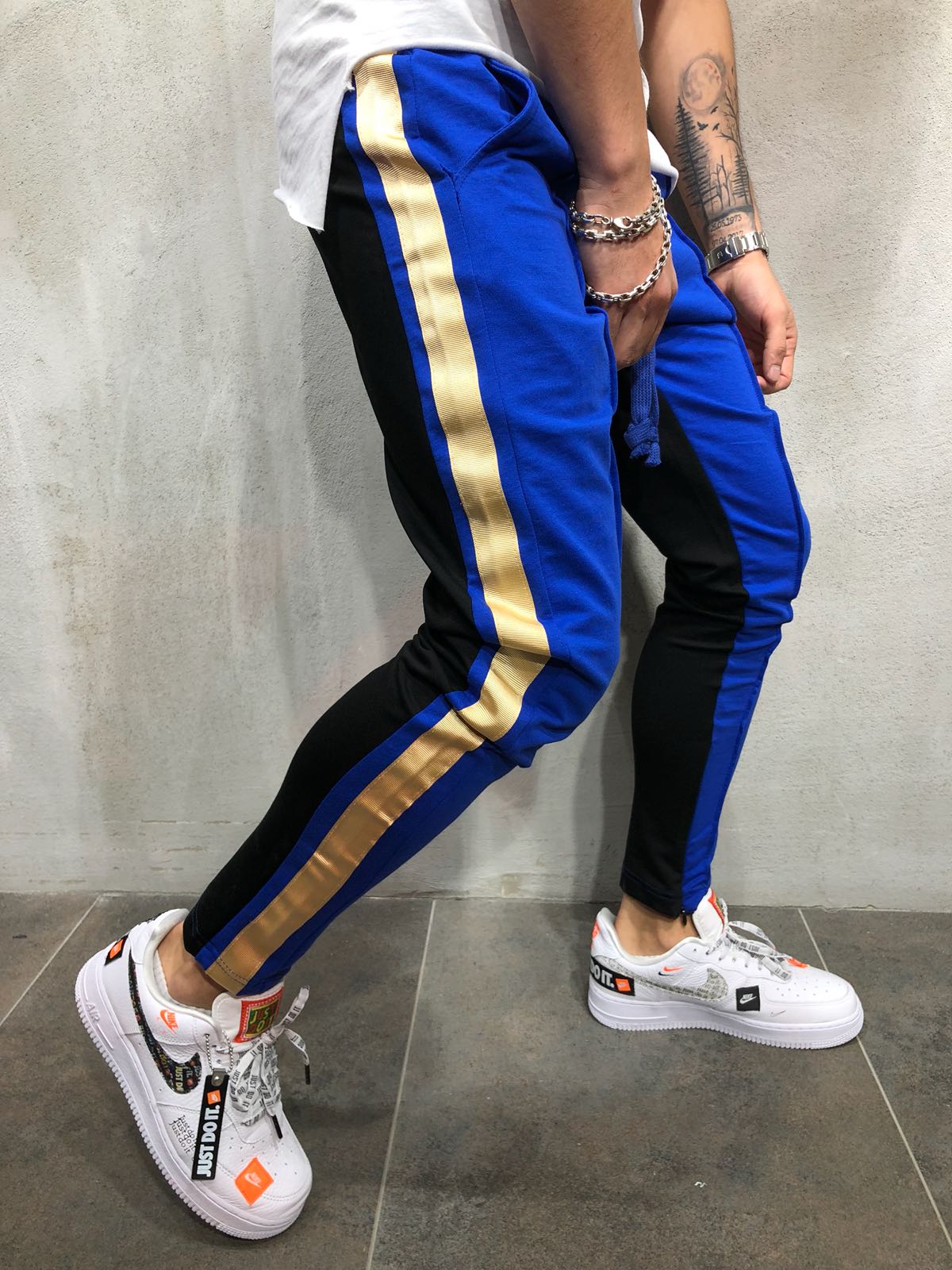 gold striped pants