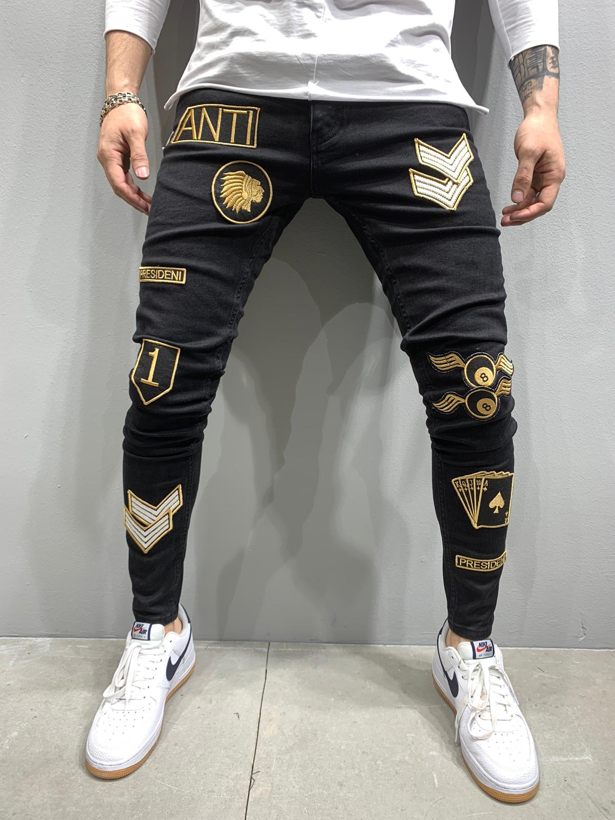 black patched skinny jeans