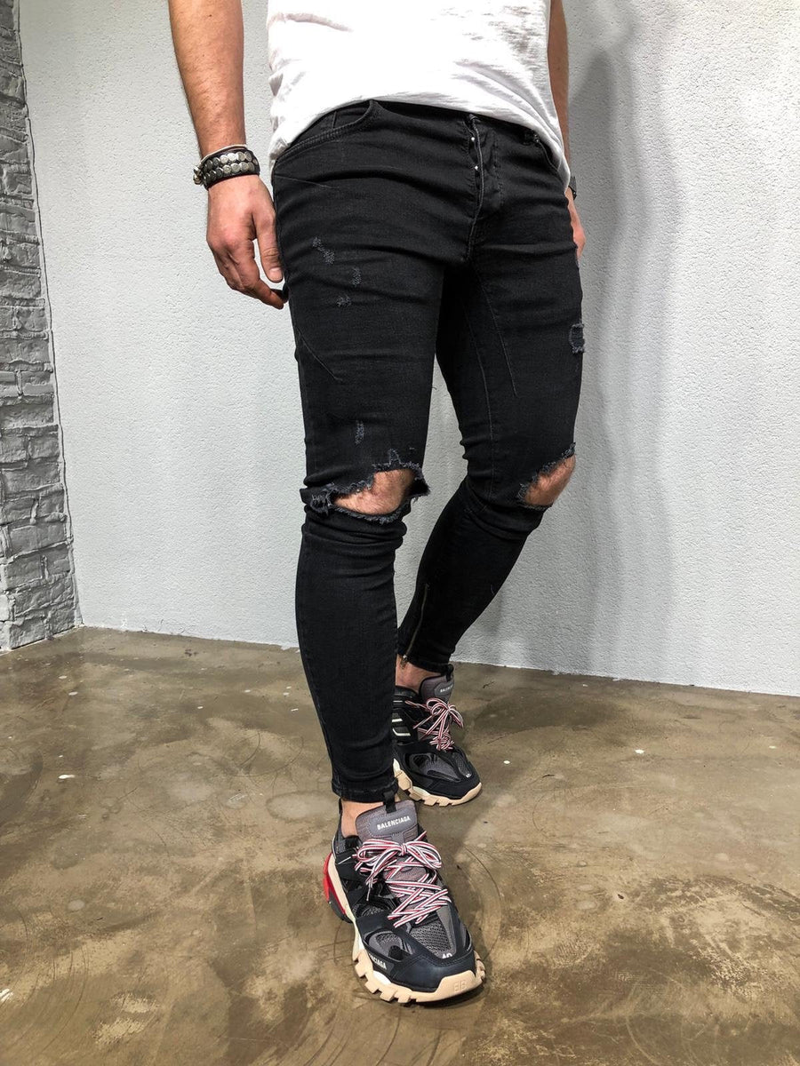 No Fade Trendy Stylish Lightweight Black Ripped Balloon Fit Denim Jeans For  Men at Best Price in Namakkal | Raja Textile