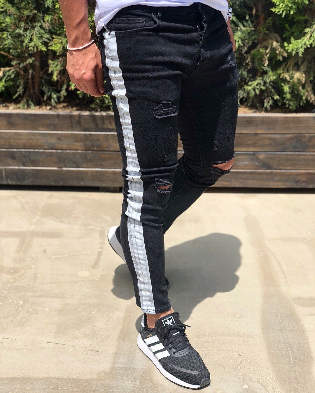 Black Side Striped Fit Denim B190 Streetwear Jeans Sneakerjeans
