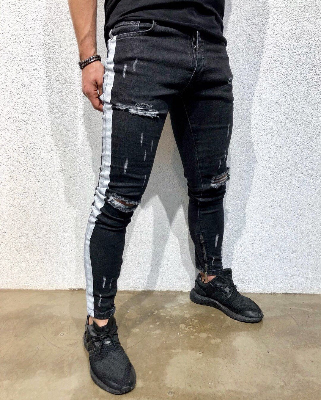 Black Ankle Zipper Super Skinny Fit Denim B129 Denim Jeans |