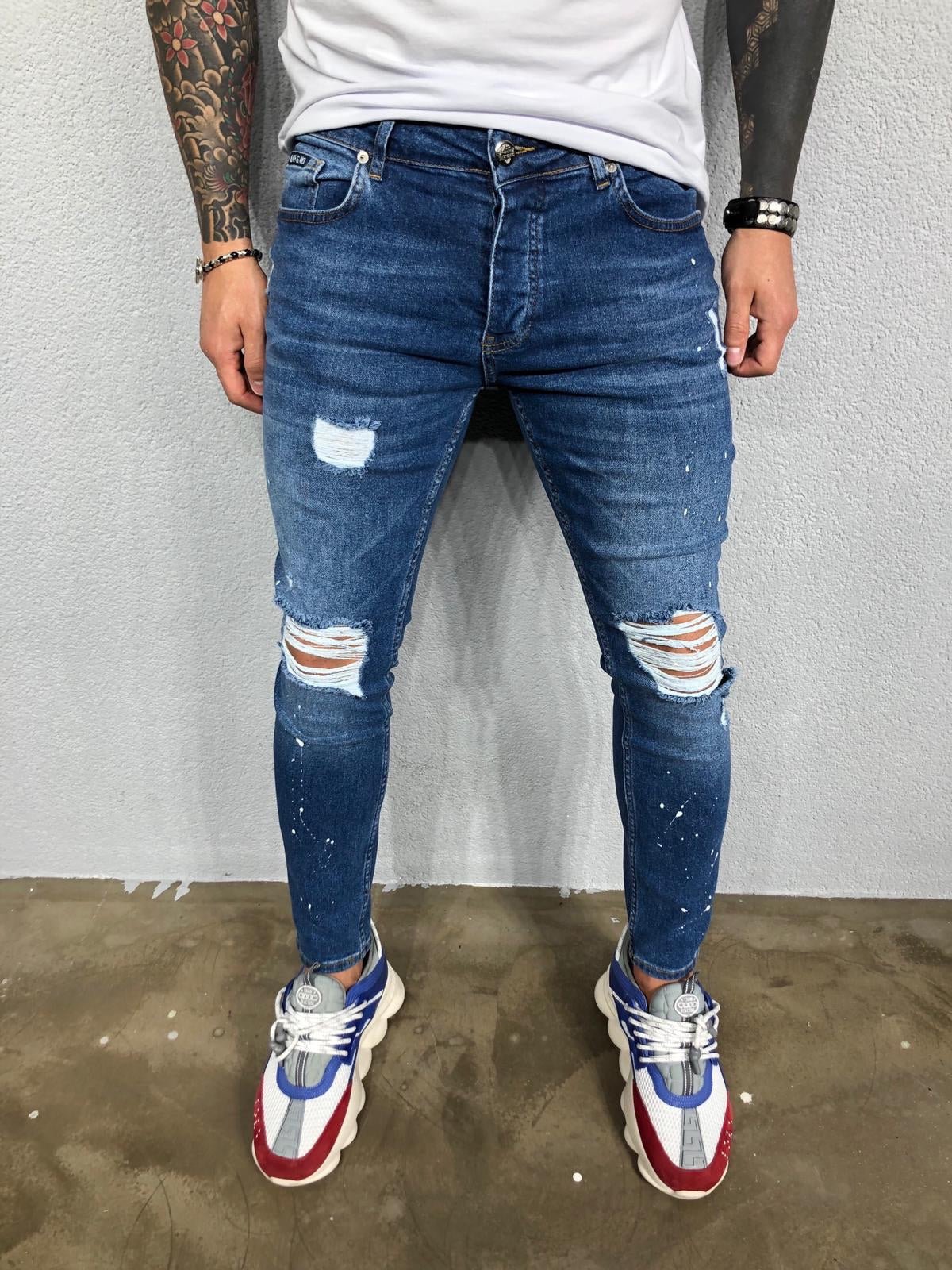 Buy BMEIG Ripped Jeans Mens Skinny Slim Fit Stretch Denim Jeans Classic  Designer Biker Knee Destroyed Distressed Frayed Broken Holes Pants Trouser  Autumn Winter M-3XL Blue Online at desertcartINDIA