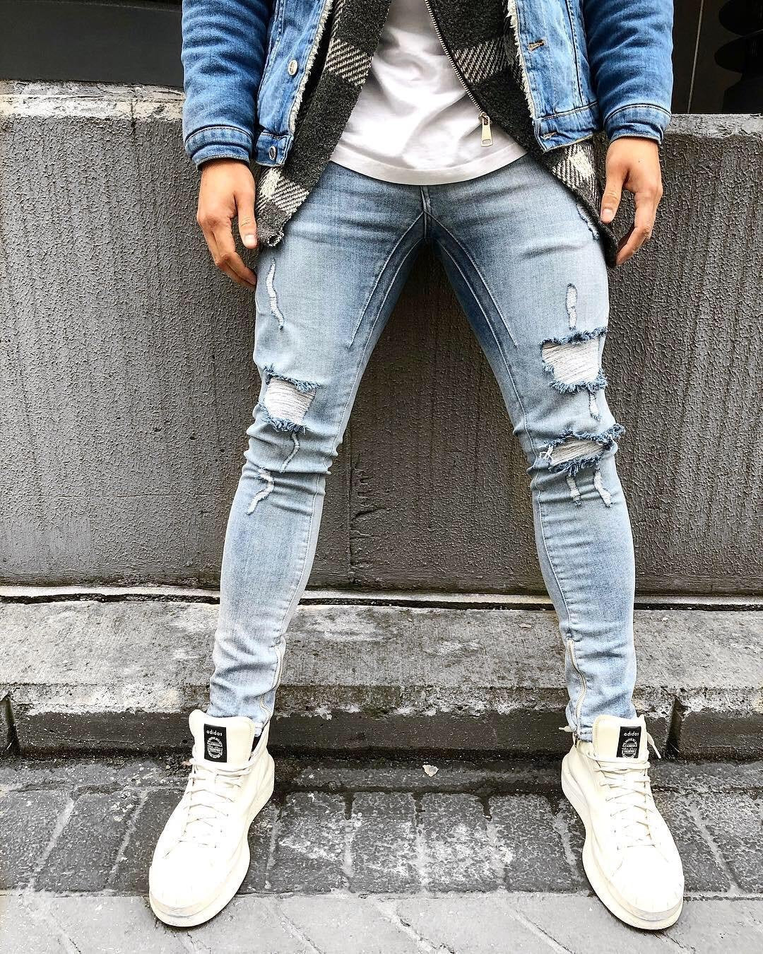 Blue Washed Ripped Ultra Skinny Jeans B322 Streetwear Mens Jeans |  Sneakerjeans