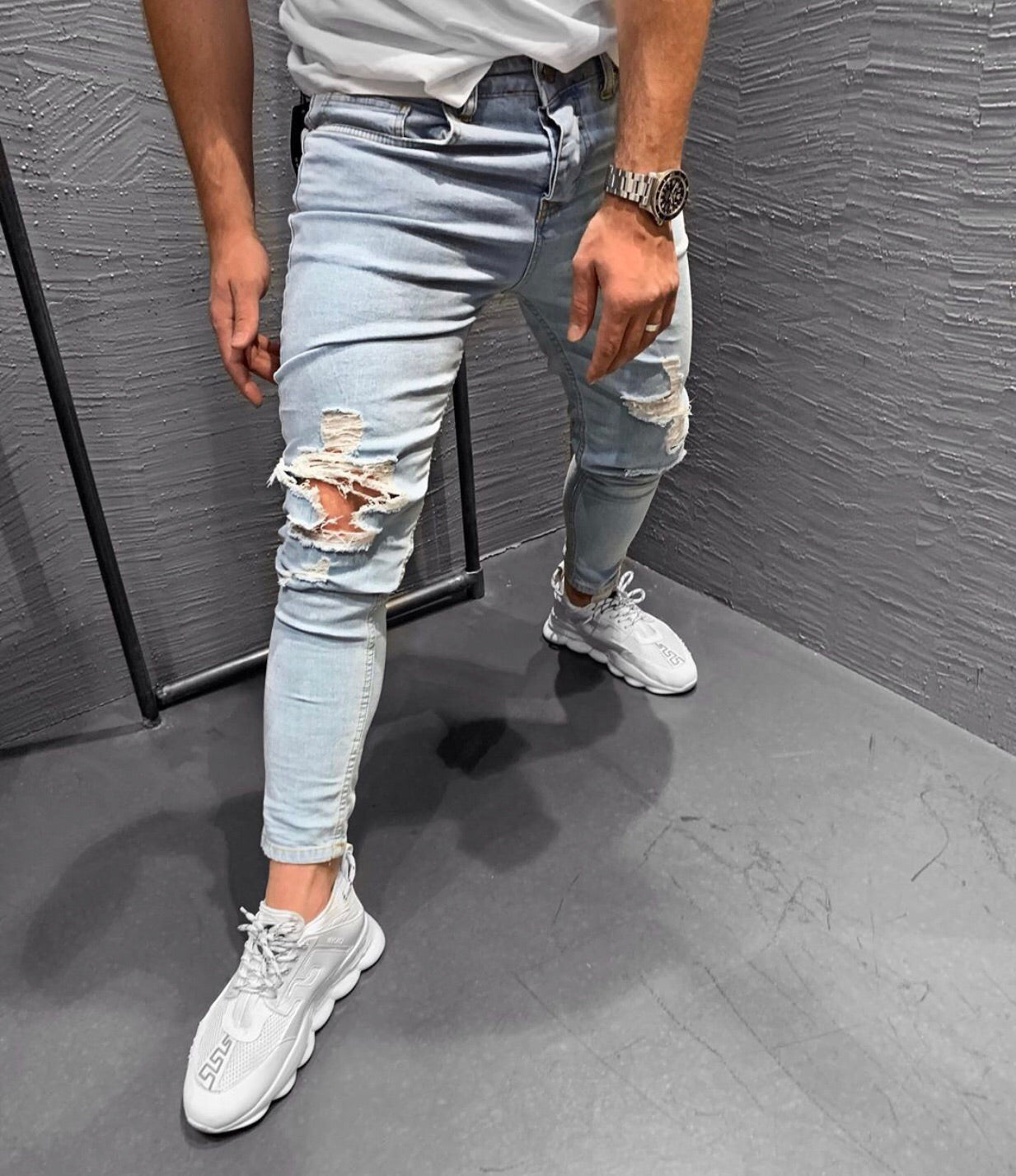 Men Light Blue Ripped Jeans Online Shopping