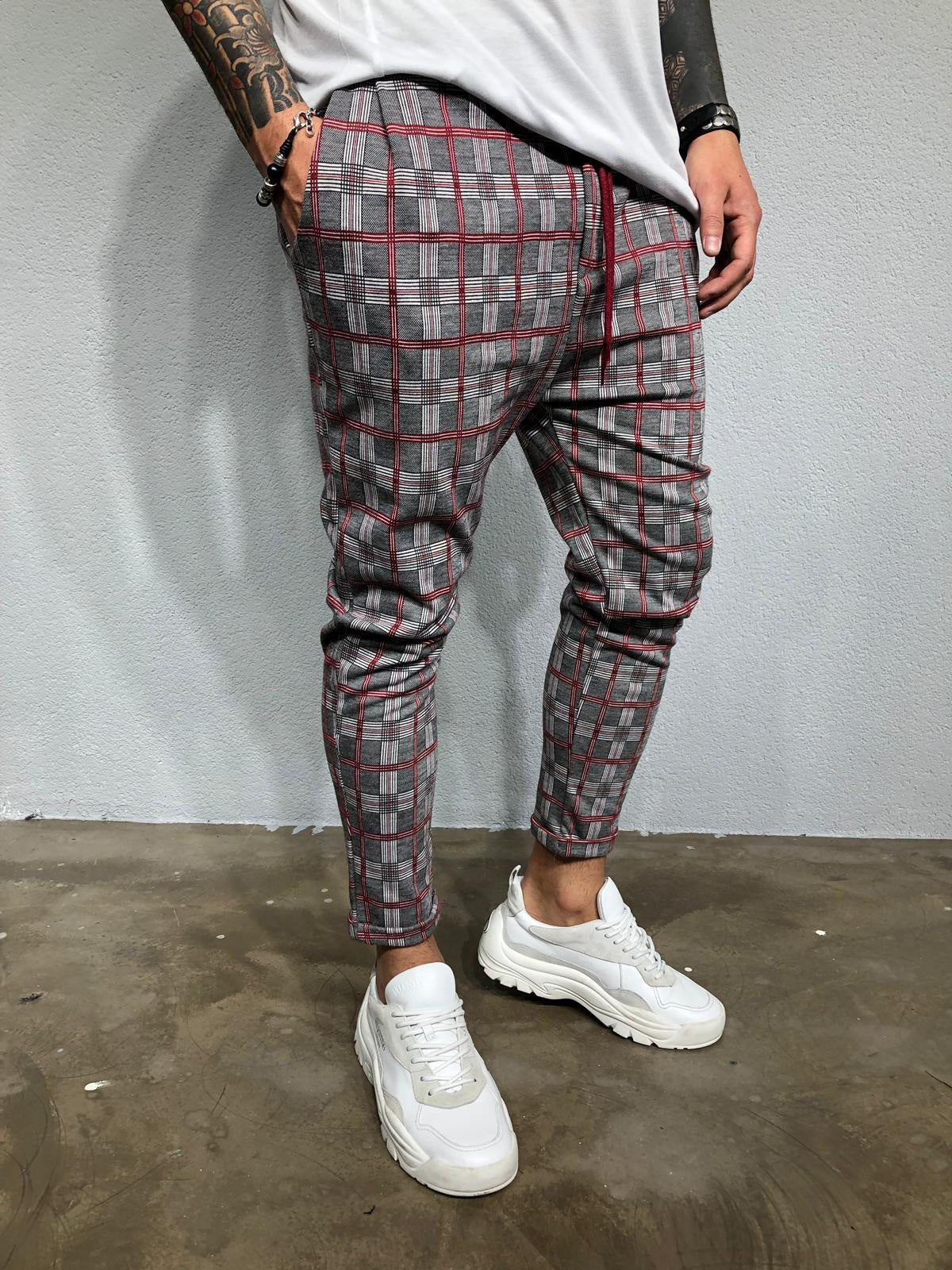 grey checkered joggers