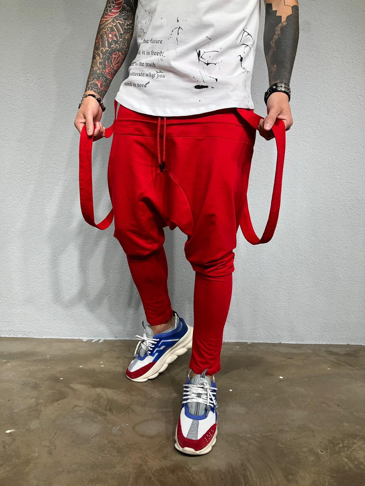 mens red joggers pants