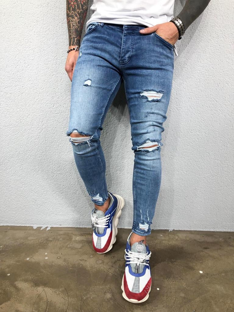 blue ripped jeans
