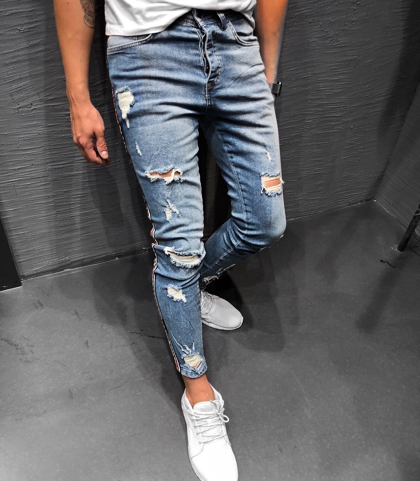 blue slim fit ripped jeans mens