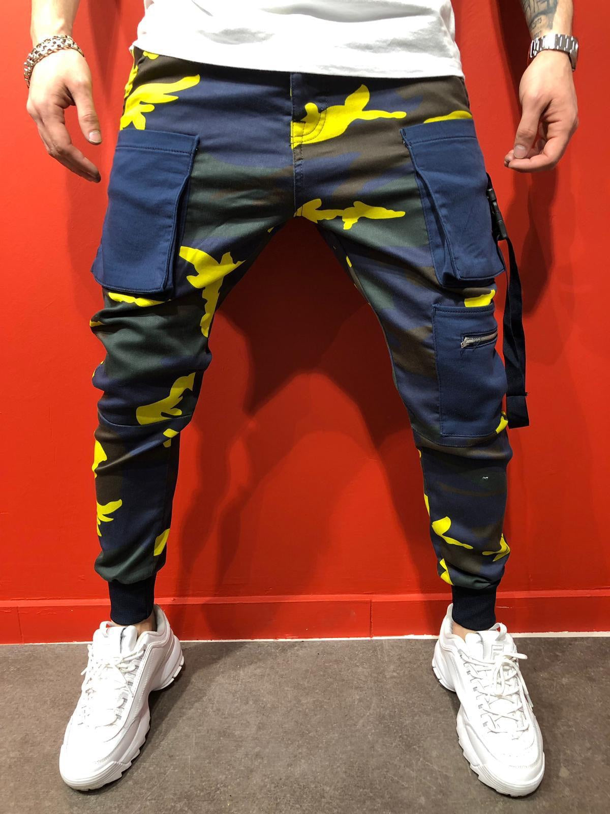 yellow cargo joggers