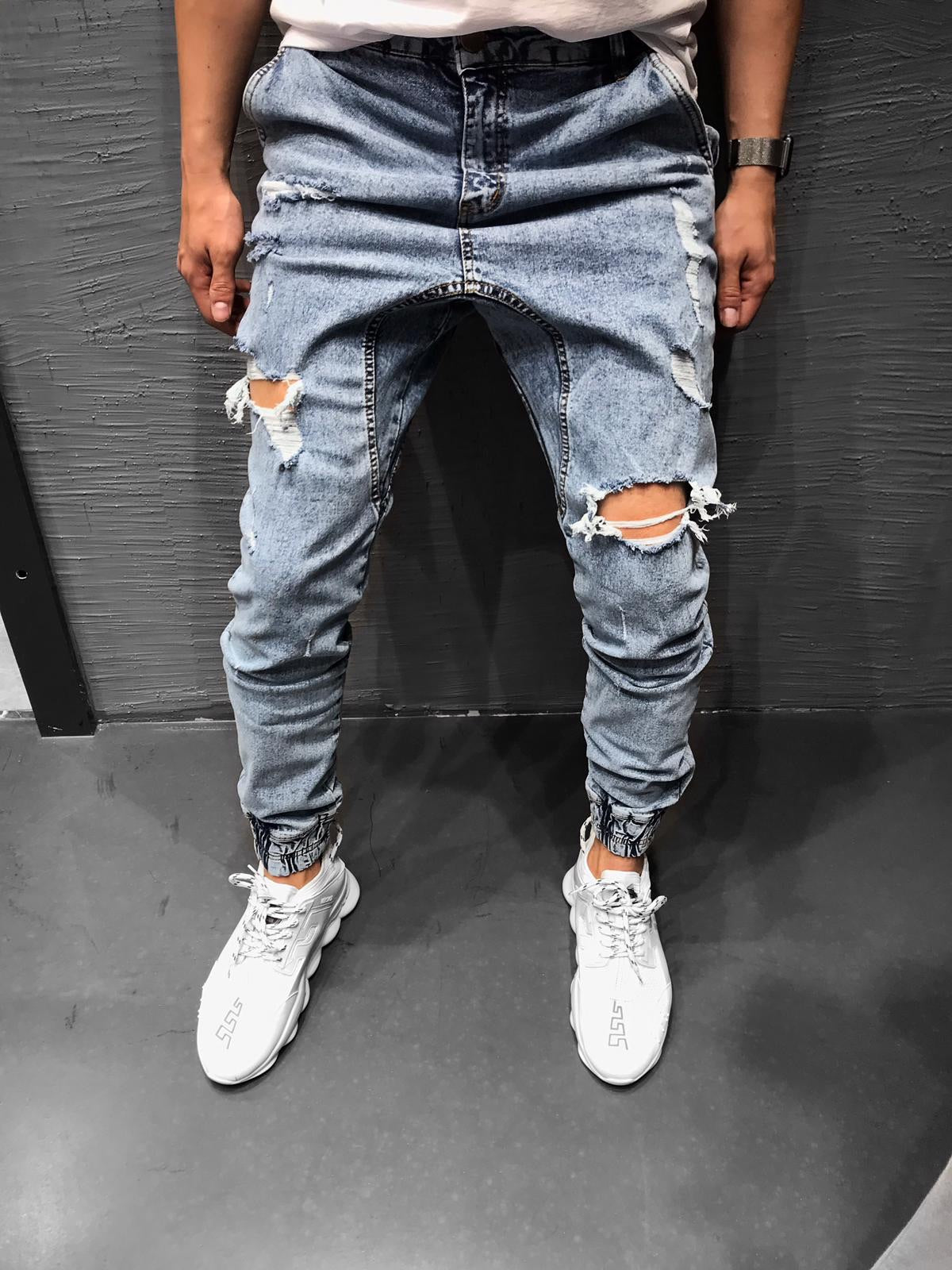 mens loose fit distressed jeans